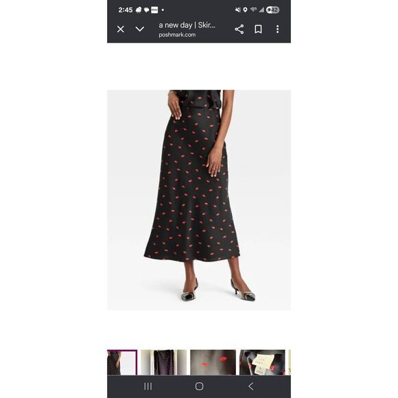 🎁3/$30🎁 A New Day Lips Print Midi Pencil  Skirt Sateen Black Sz M - Picture 10 of 11